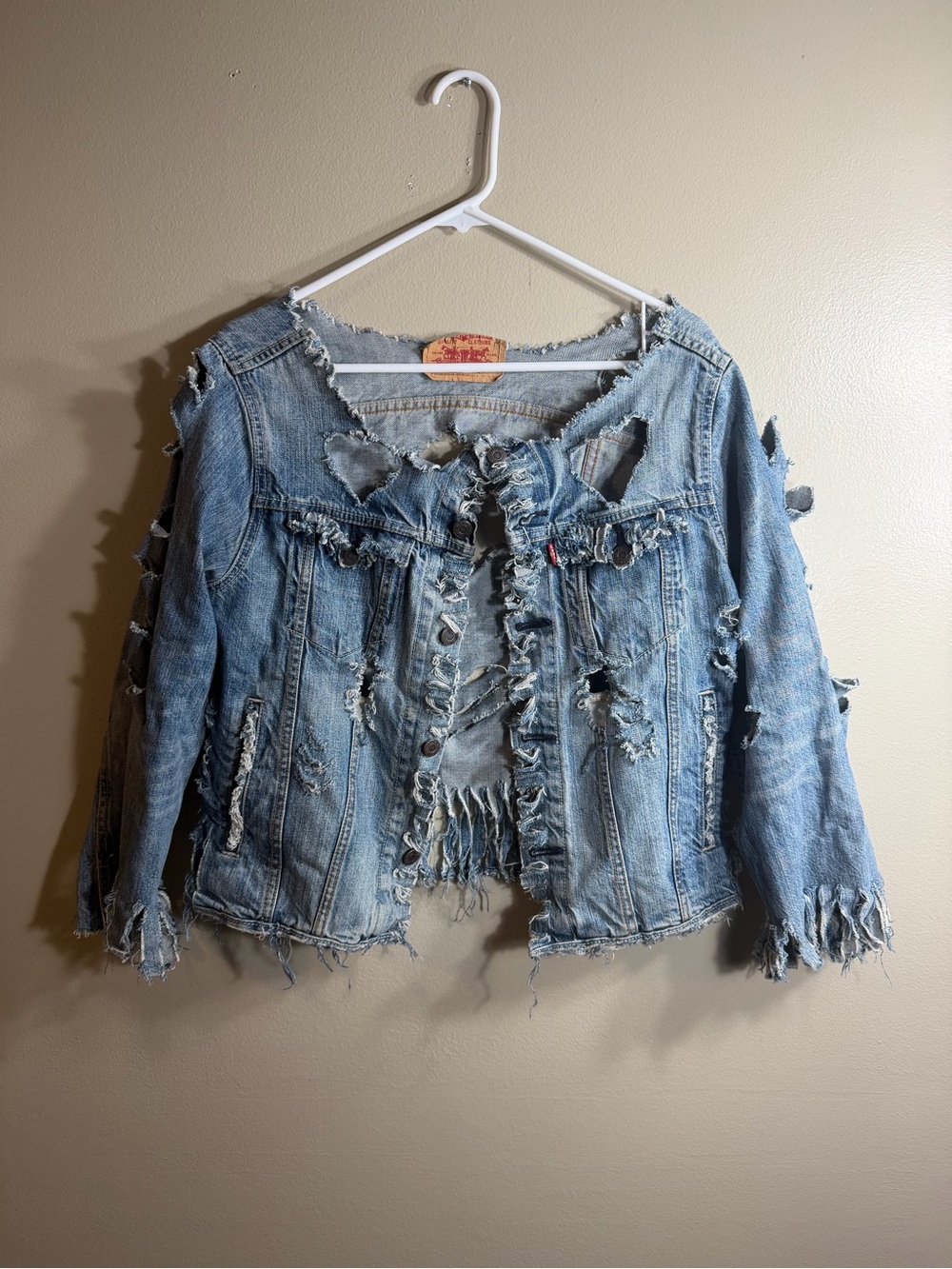 Custom Handmade Distressed Levi's Denim Trucker Jacket L Grunge Punk